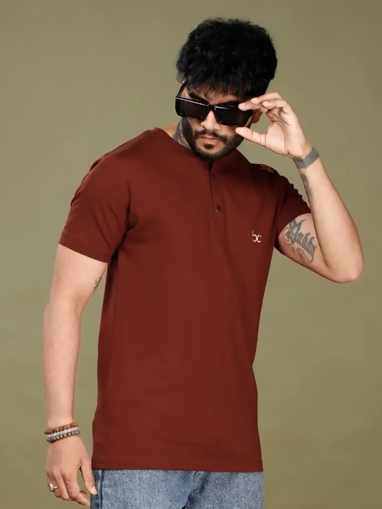 Men Henley Neck Bio Finish Pockets T-shirt