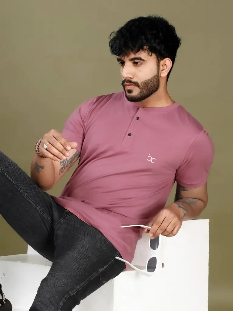 HENLEY NECK T-SHIRT DOUBLE BUTTON PREMIUM COTTON T-SHIRT
